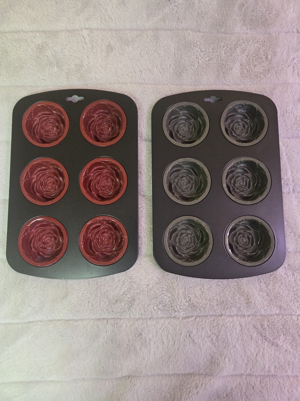 Rose Molded Silicone Muffin Pan Set - Red and Gray